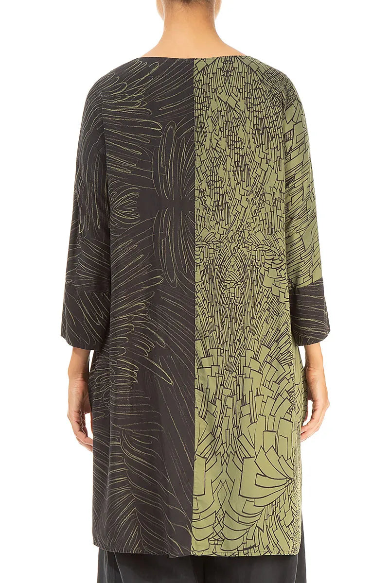 Contrasting Pocket Printed Forest Mist Silk Tunic 2