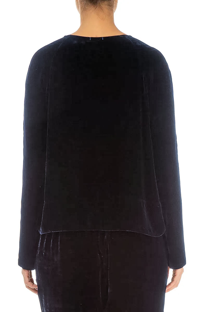 Covered-Button Slate Blue Silk Velvet Jacket