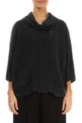 Cowl Neck Crinkled Black Silk Blouse 1