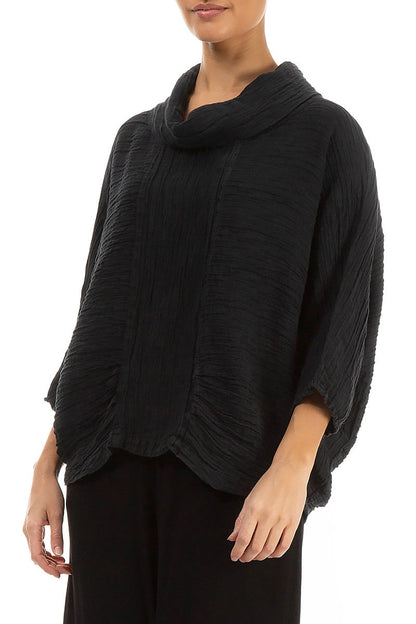 Cowl Neck Crinkled Black Silk Blouse 3