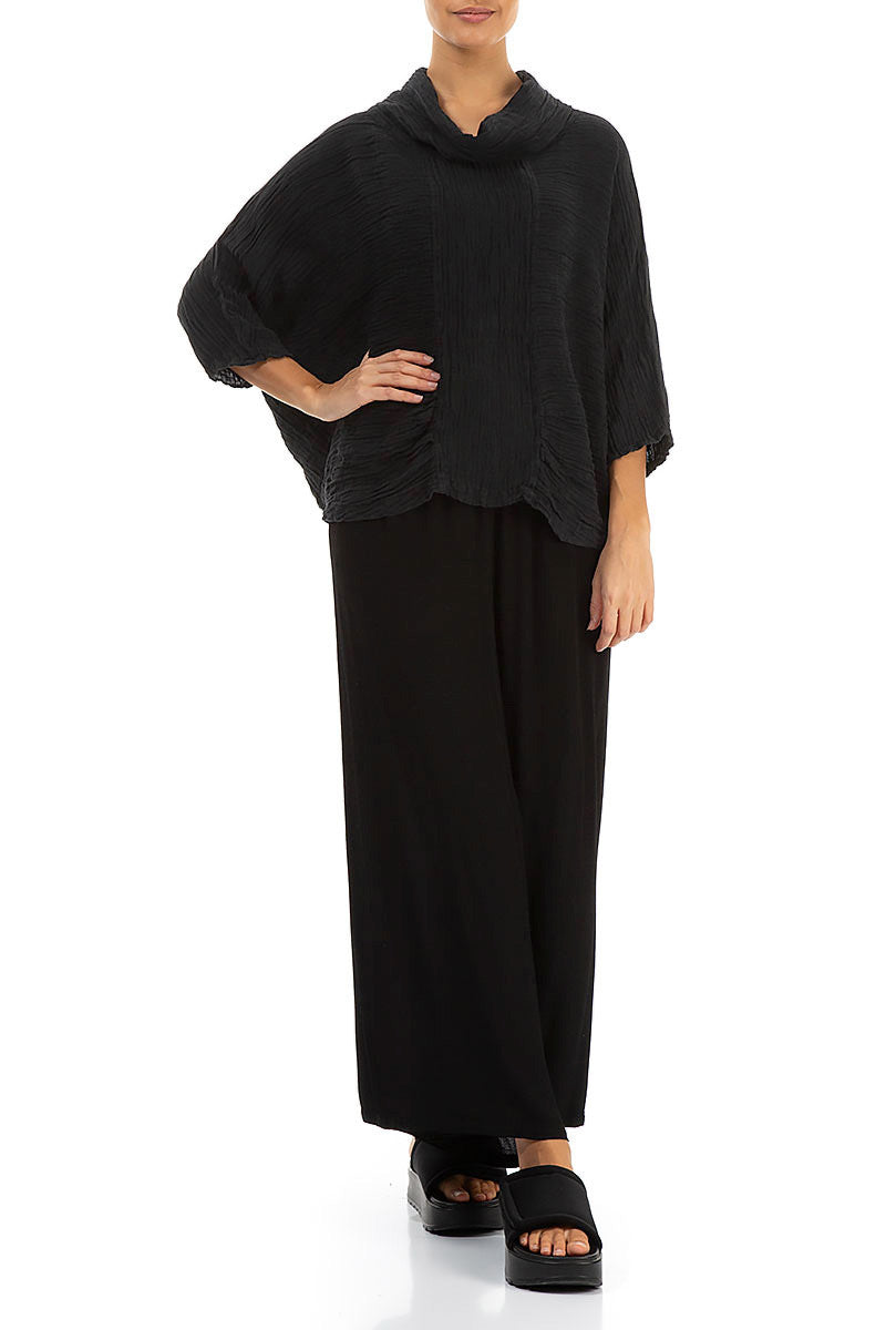 Cowl Neck Crinkled Black Silk Blouse 4