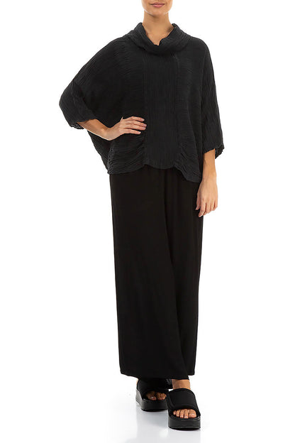 Cowl Neck Crinkled Black Silk Blouse 4
