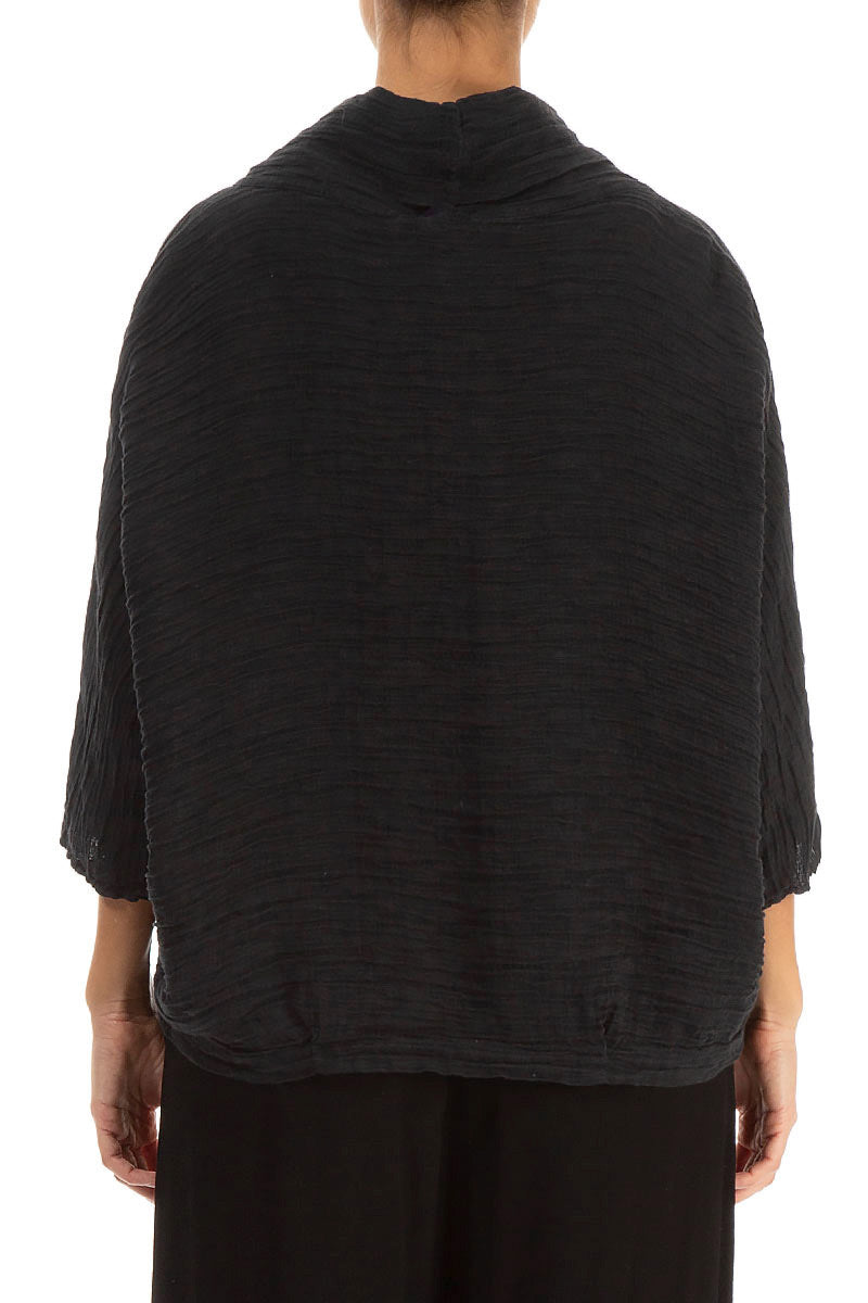 Cowl Neck Crinkled Black Silk Blouse 2