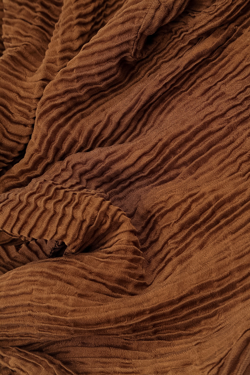 Cowl Neck Aged Copper Plissé Silk Dress 5