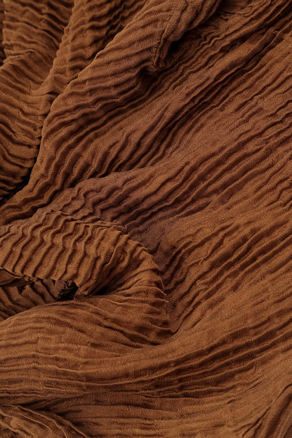 Cowl Neck Aged Copper Plissé Silk Dress 5