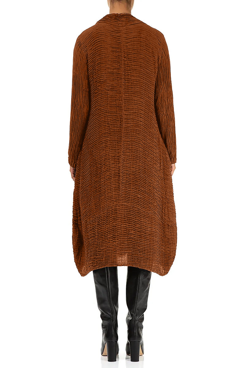 Cowl Neck Aged Copper Plissé Silk Dress 2