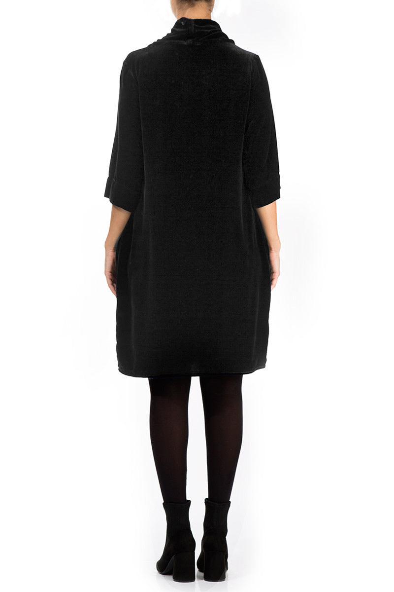 Cowl Neck Black Silk Velvet Dress 2