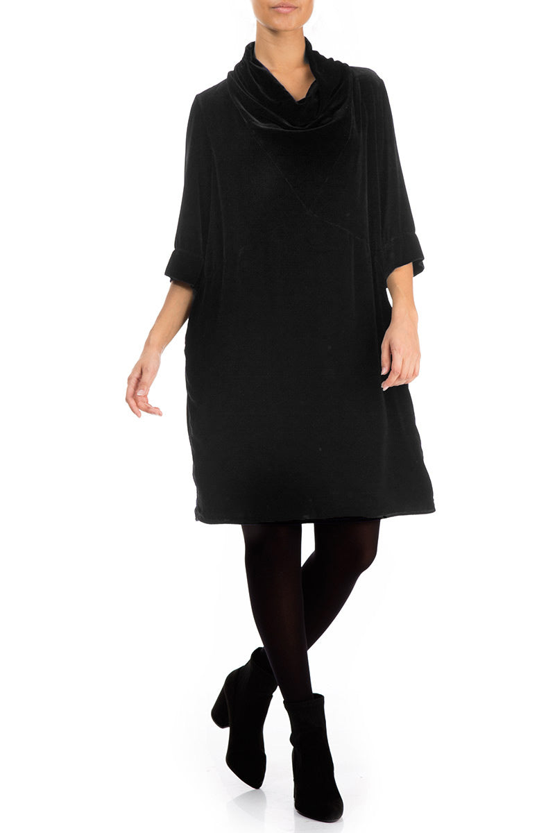 Cowl Neck Black Silk Velvet Dress 4