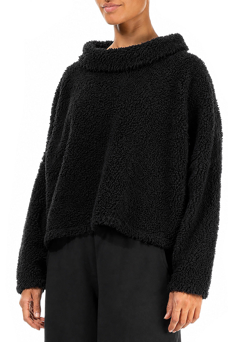 Cowl Neck Black Teddy Cotton Jumper 3