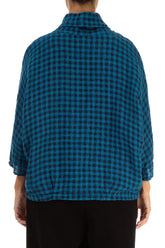 Cowl Neck Blue Check Linen Blouse 2