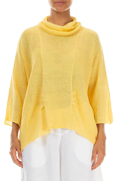 Cowl Neck Butter Yellow Linen Knit Blouse 1