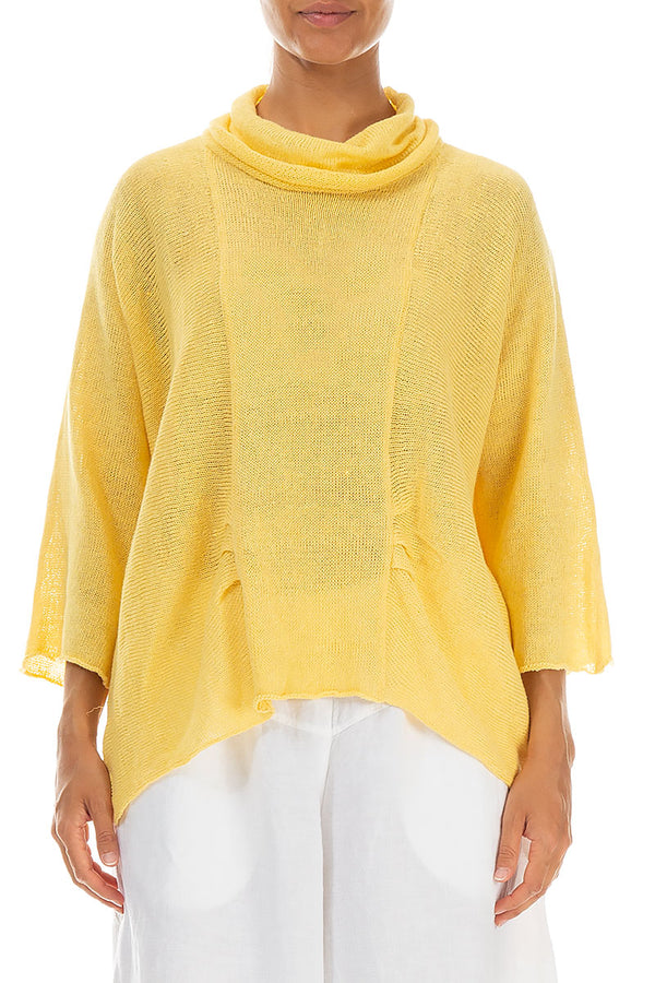 Cowl Neck Butter Yellow Linen Knit Blouse 1