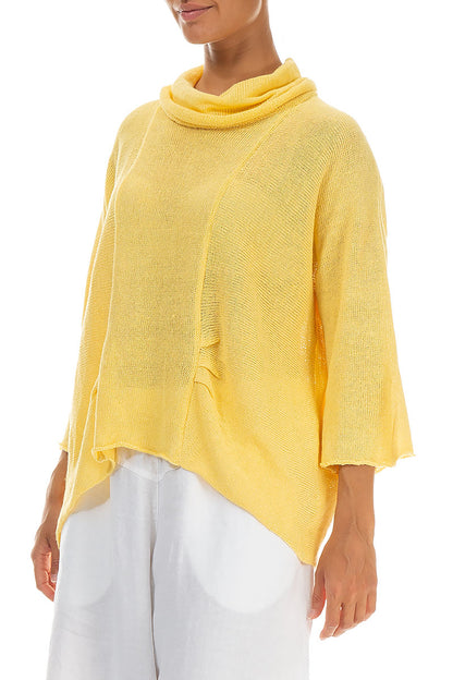 Cowl Neck Butter Yellow Linen Knit Blouse 3