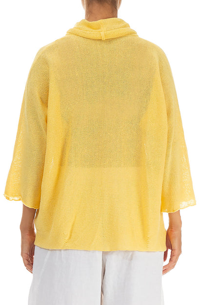 Cowl Neck Butter Yellow Linen Knit Blouse 2