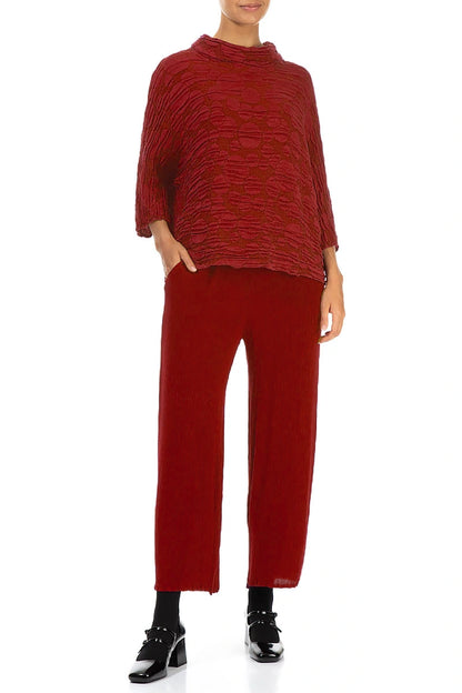 Cowl Neck Cherry Red Circle Silk Linen Blouse 4