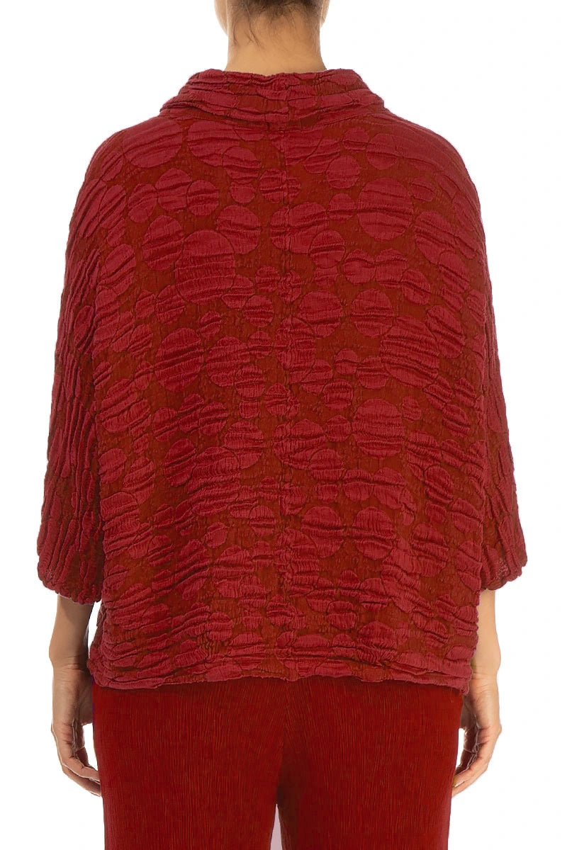 Cowl Neck Cherry Red Circle Silk Linen Blouse 2