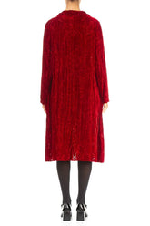 Cowl Neck Cherry Red Devoré Feather Crumpled Silk Velvet Dress 2