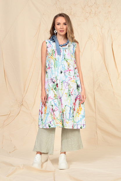 Cowl Neck Colour Splash Linen Midi Dress 6