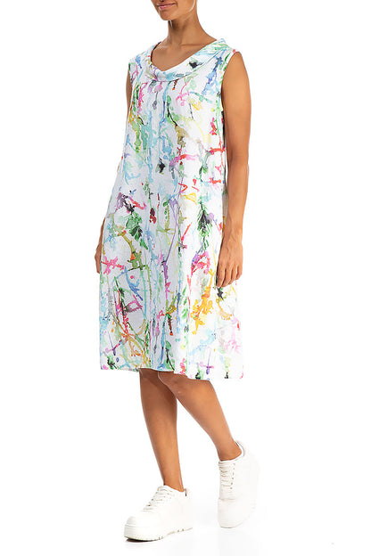Cowl Neck Colour Splash Linen Midi Dress 3