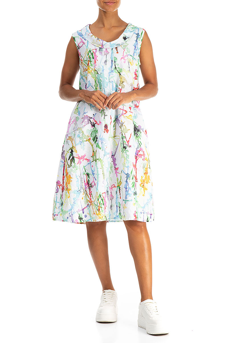 Cowl Neck Colour Splash Linen Midi Dress 4