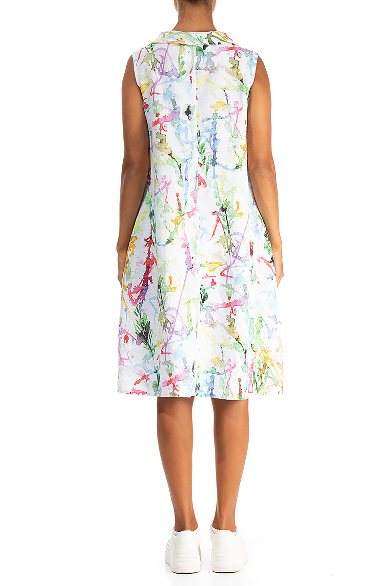 Cowl Neck Colour Splash Linen Midi Dress 2