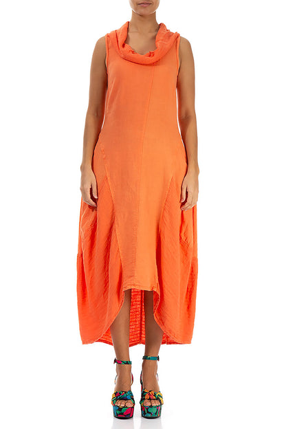 Cowl Neck Coral Linen Dress 1