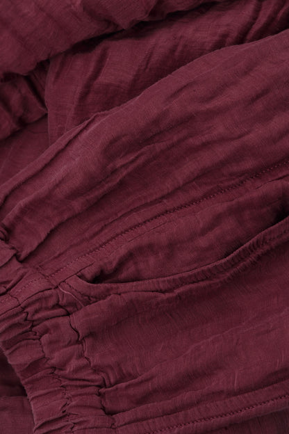 Cowl Neck Crinkled Antique Ruby Silk Linen Blouse