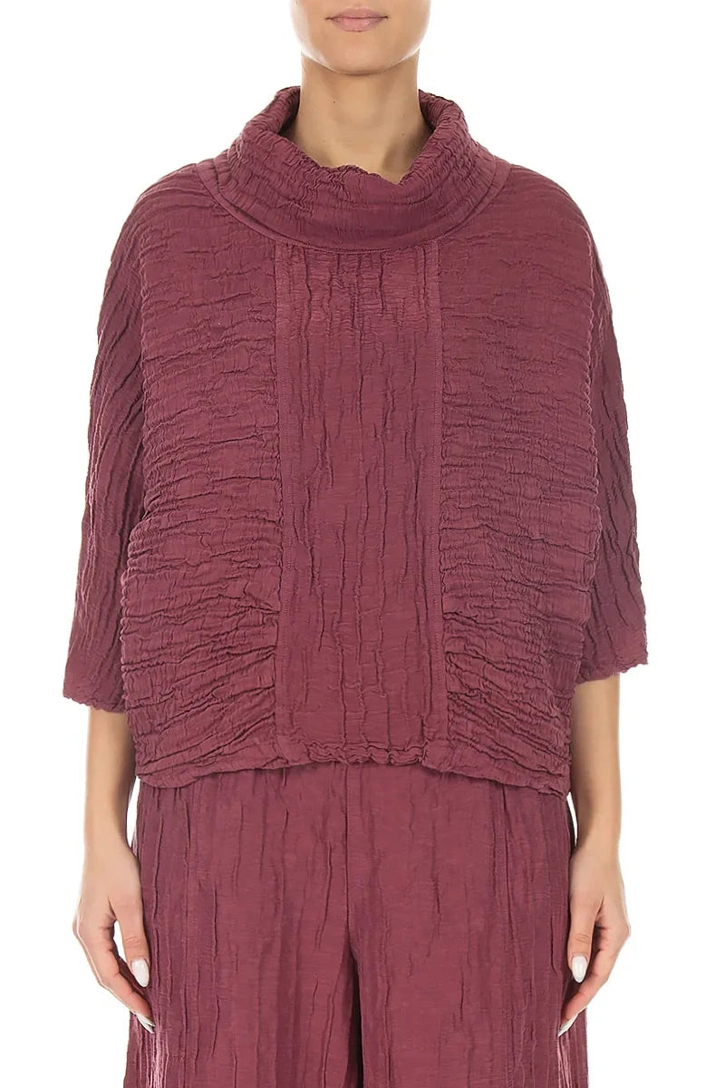 Cowl Neck Crinkled Antique Ruby Silk Linen Blouse