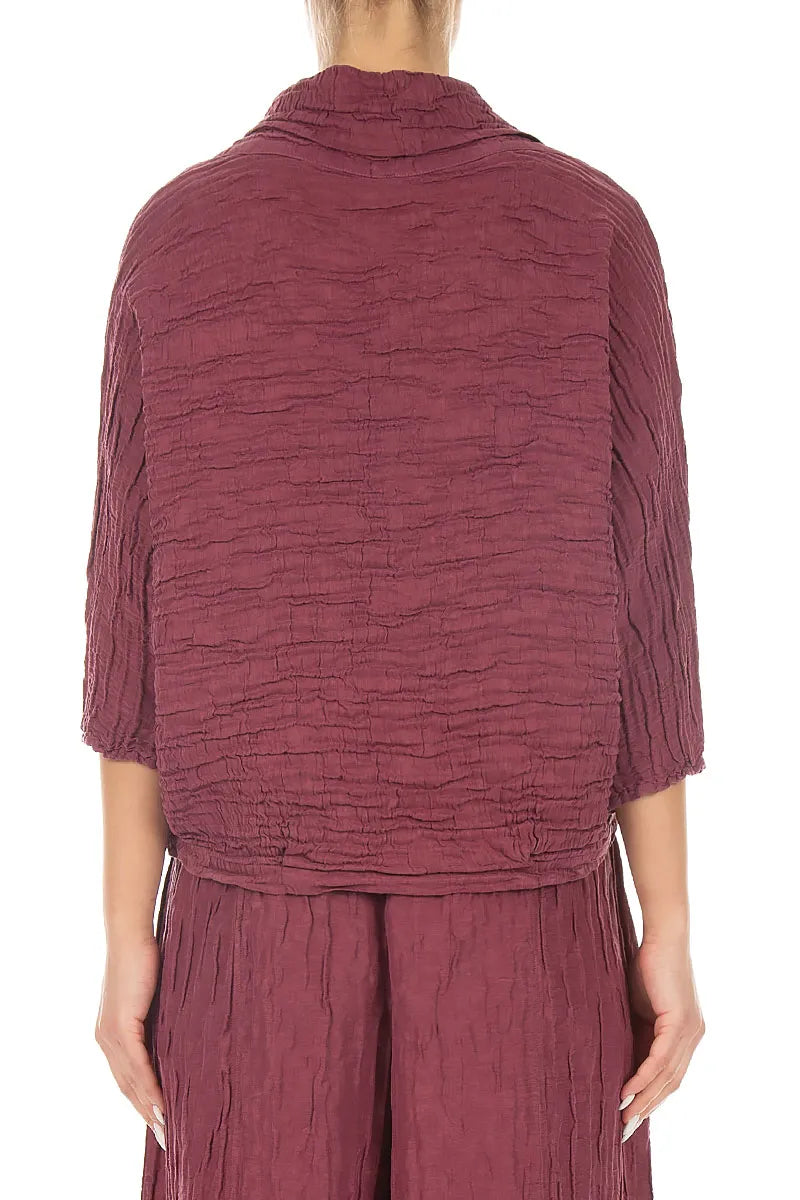 Cowl Neck Crinkled Antique Ruby Silk Linen Blouse
