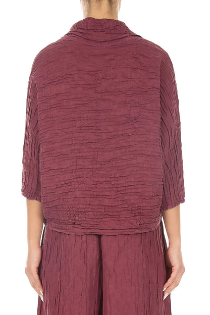 Cowl Neck Crinkled Antique Ruby Silk Linen Blouse