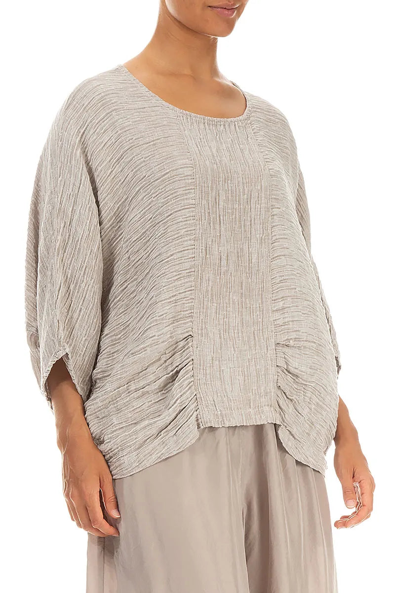 Loose Crinkled Beige Silk Blouse 3