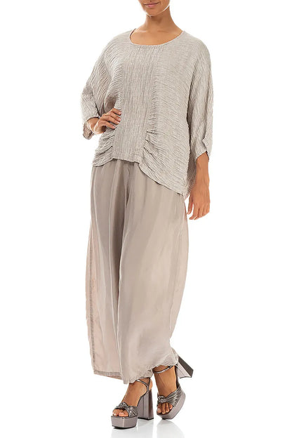 Loose Crinkled Beige Silk Blouse 4