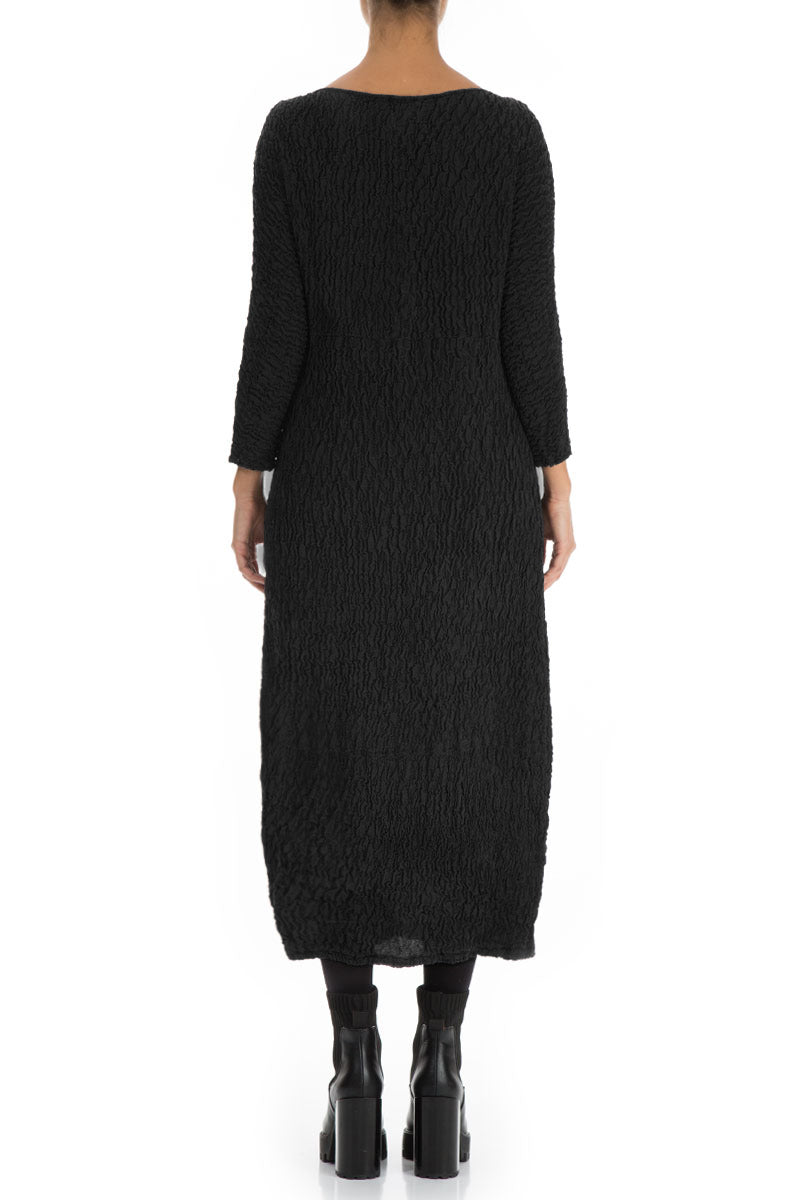 Cowl Neck Black Crinkled Silk Dress 2
