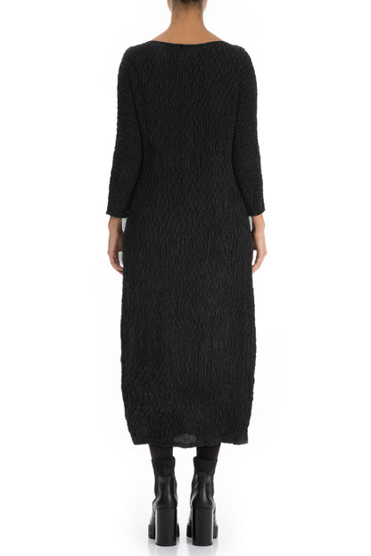 Cowl Neck Black Crinkled Silk Dress 2
