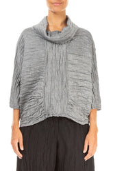 Cowl Neck Crinkled Black Silver Silk Blouse 1
