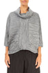 Cowl Neck Crinkled Black Silver Silk Blouse 1