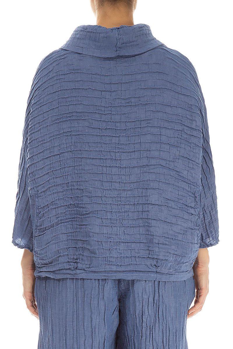 Cowl Neck Crinkled Blue Nova Silk Blouse 2