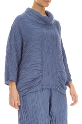 Cowl Neck Crinkled Blue Nova Silk Blouse 3