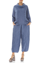 Cowl Neck Crinkled Blue Nova Silk Blouse 4
