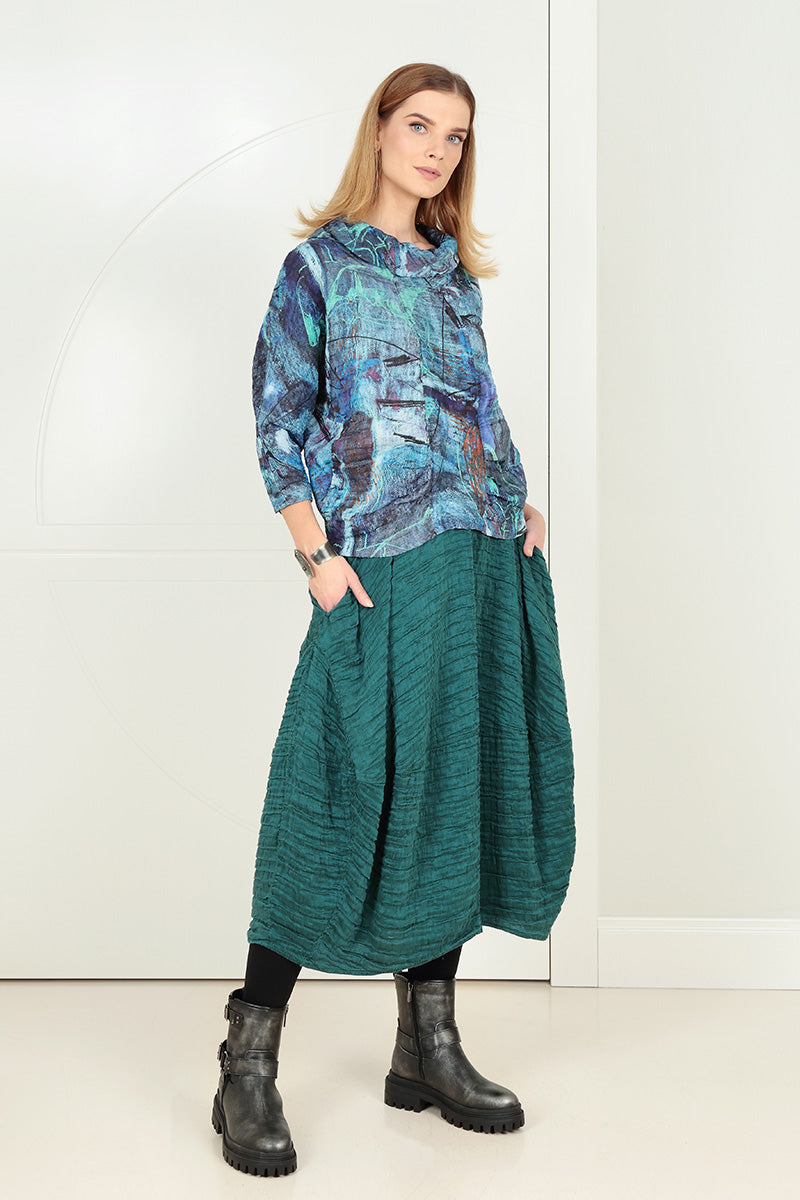Cowl Neck Crinkled Blue Reverie Silk Blouse 7