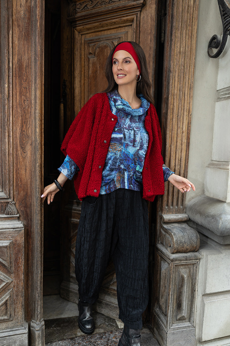 Cowl Neck Crinkled Blue Reverie Silk Blouse 6