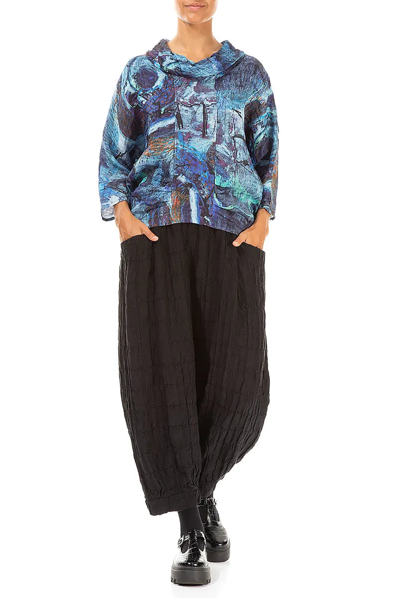 Cowl Neck Crinkled Blue Reverie Silk Blouse 5