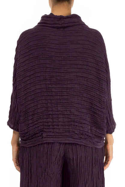 Cowl Neck Crinkled Deep Plum Silk Linen Blouse 3