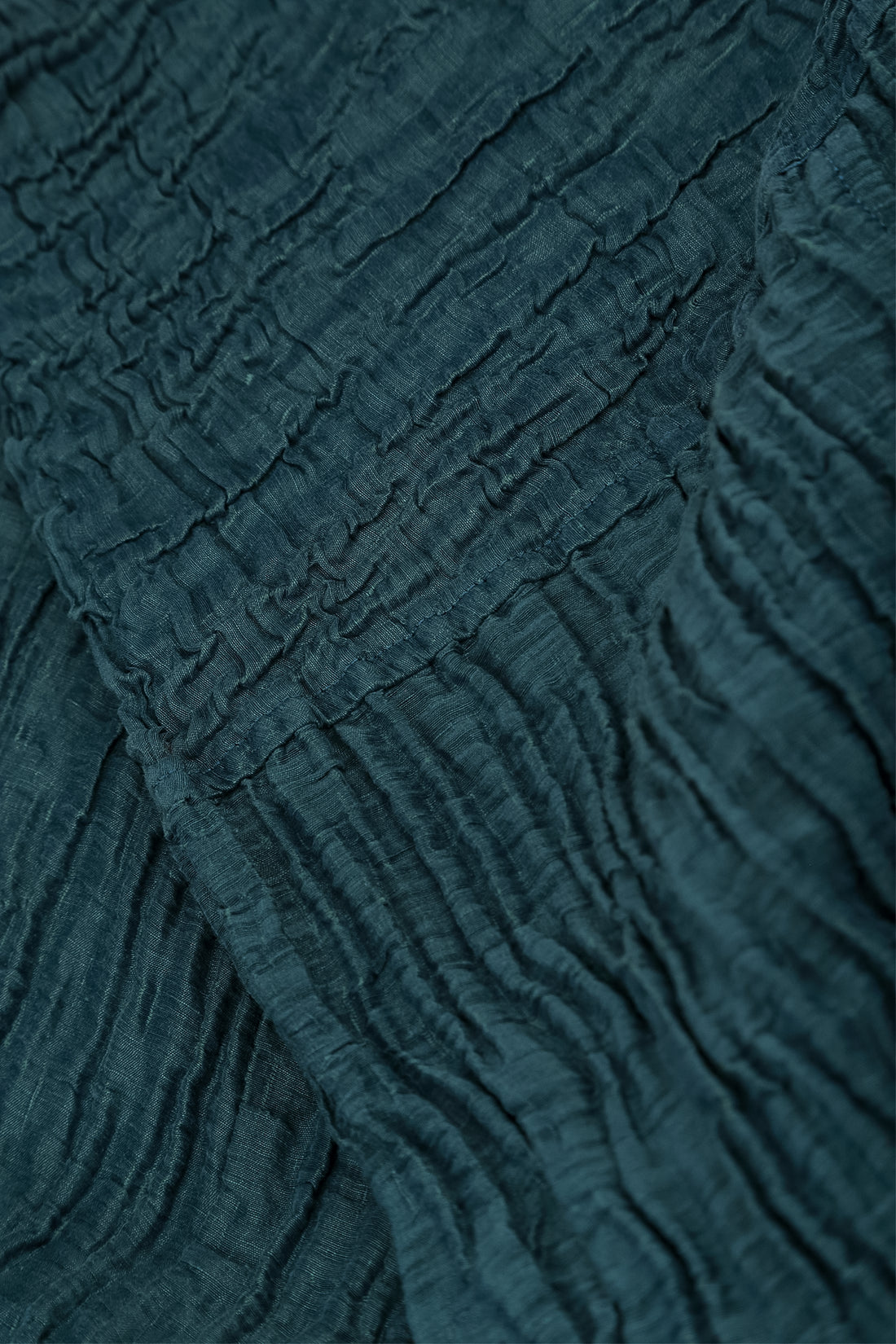 Cowl Neck Crinkled Deep Turquoise Silk Linen Blouse 5