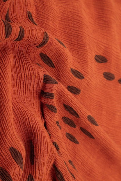 Cowl Neck Crinkled Drops Saffron Silk Viscose Blouse 5
