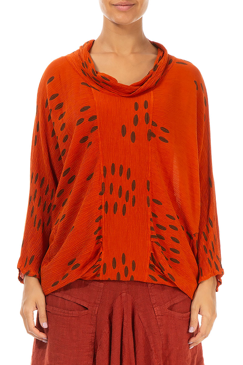 Cowl Neck Crinkled Drops Saffron Silk Viscose Blouse 1