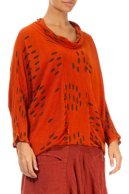 Cowl Neck Crinkled Drops Saffron Silk Viscose Blouse 3