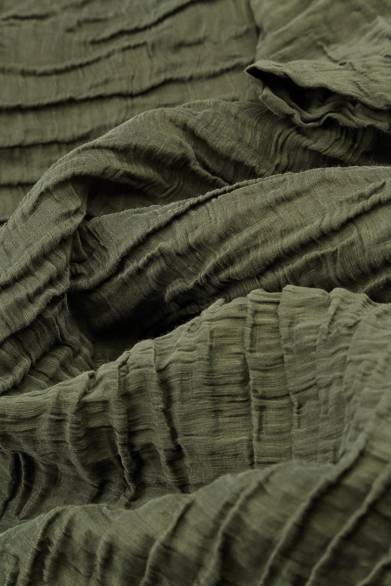 Cowl Neck Crinkled Forest Mist Silk Blouse