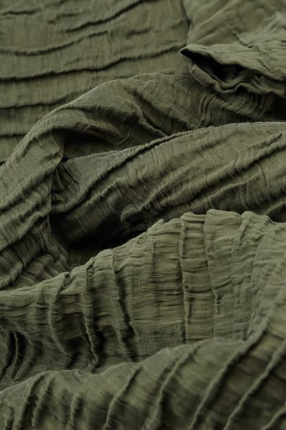 Cowl Neck Crinkled Forest Mist Silk Blouse