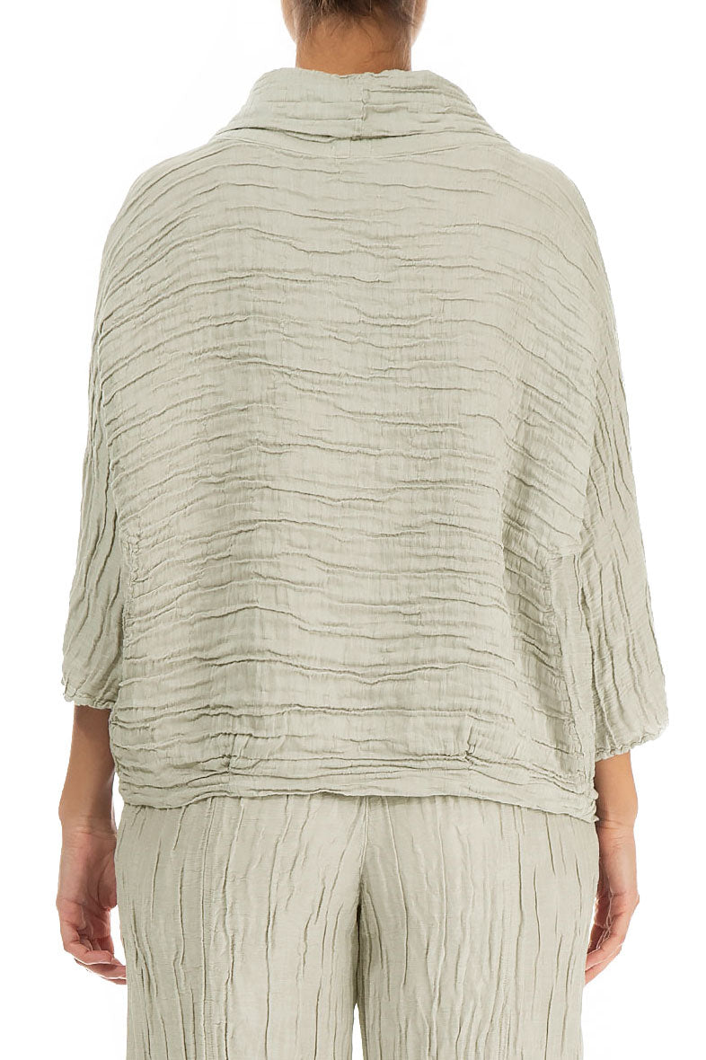 Cowl Neck Crinkled Laurel Green Silk Blouse 2